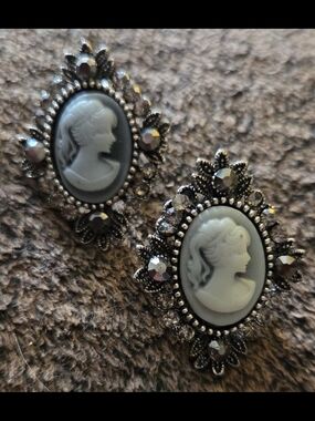 Vintage-Inspired Black and White Cameo Earrings